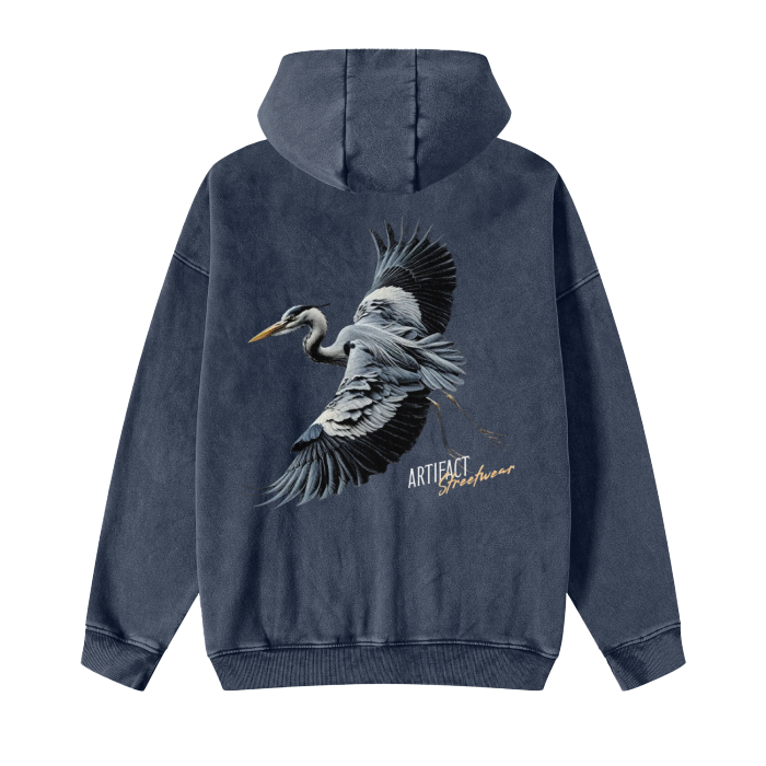 Artifact "Fly High" Streetwear Acid Washed Zip Fleece Hoodie