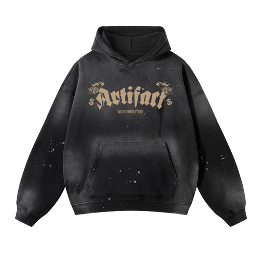 Artifact "Blessed" Vintage Wash Frayed Fleece Hoodie